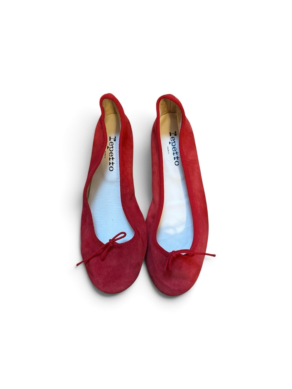 Repetto Red Suede Ballet Flats with Bow Detail